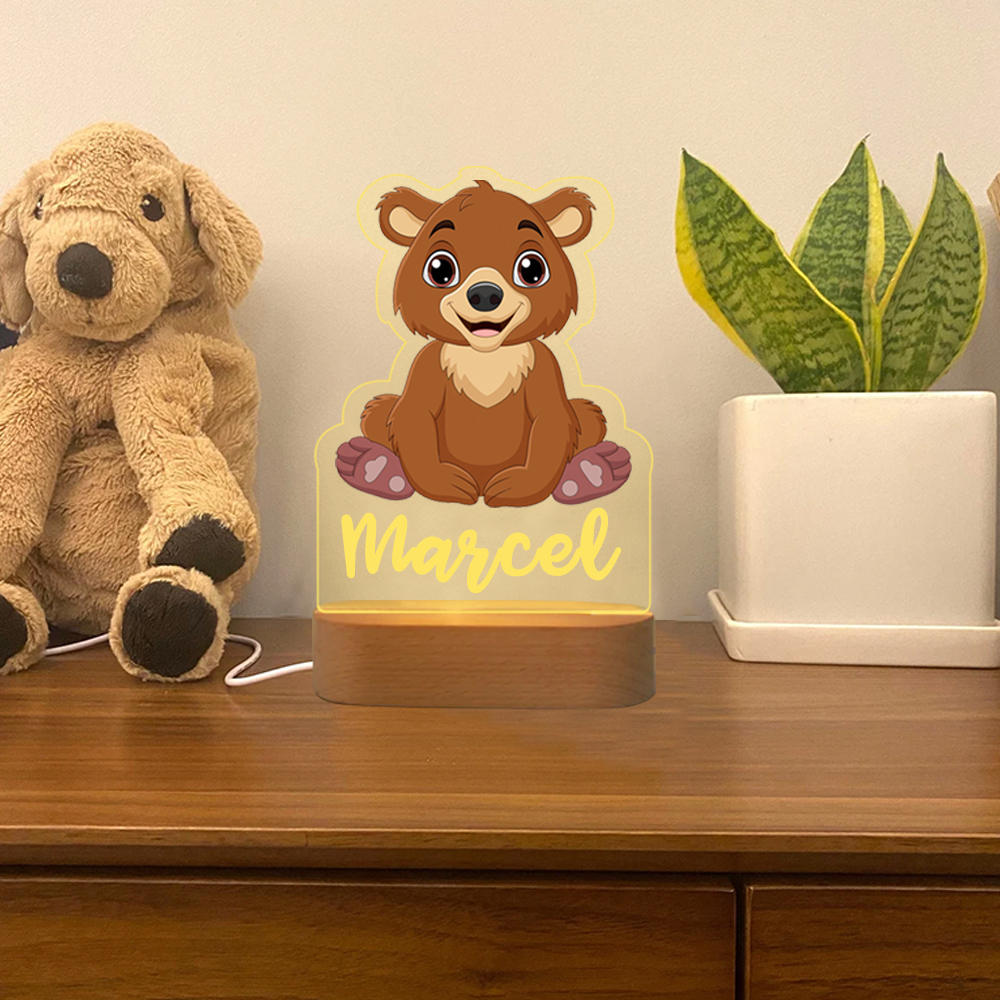 Custom Name Brown Bear Night Light LED Lamp Gifts For Kids-Jessemade AU