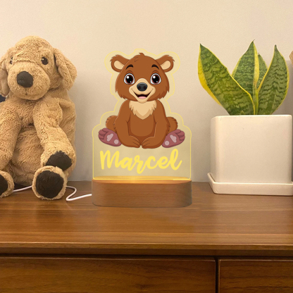 Custom Name Brown Bear Night Light LED Lamp Gifts For Kids-Jessemade AU
