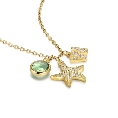 Personalised Starfish Necklace Custom Birthstone and Initial Kid's Necklace-Jessemade AU