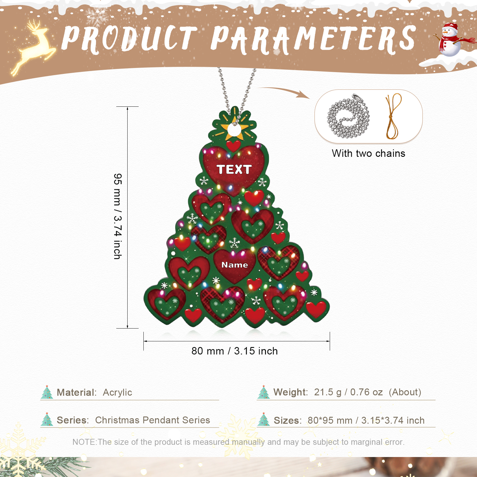 1 Name - Personalised Christmas Tree Ornament Customised Name & Text Acrylic Love Hanging Ornaments Gift for Family-Jessemade AU