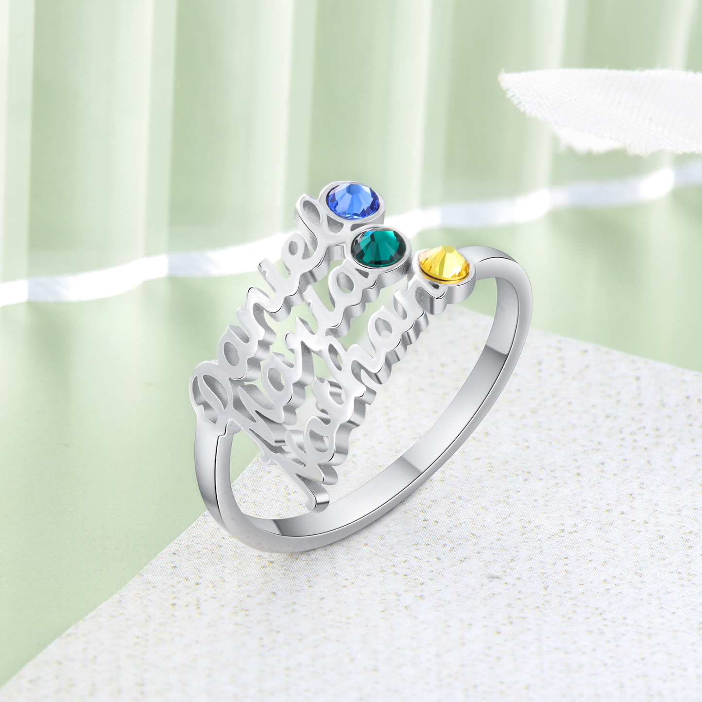 Personalised Birthstone Ring Custom 3 Names Ring Best Gift For Women-Jessemade AU