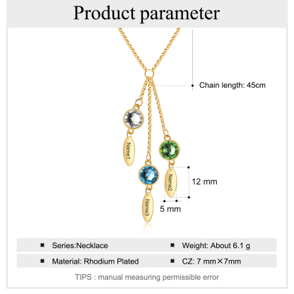 Personalised Bar Necklace With 3 Birthstones Engraved Names Necklace Best Gift For Mother-Jessemade AU