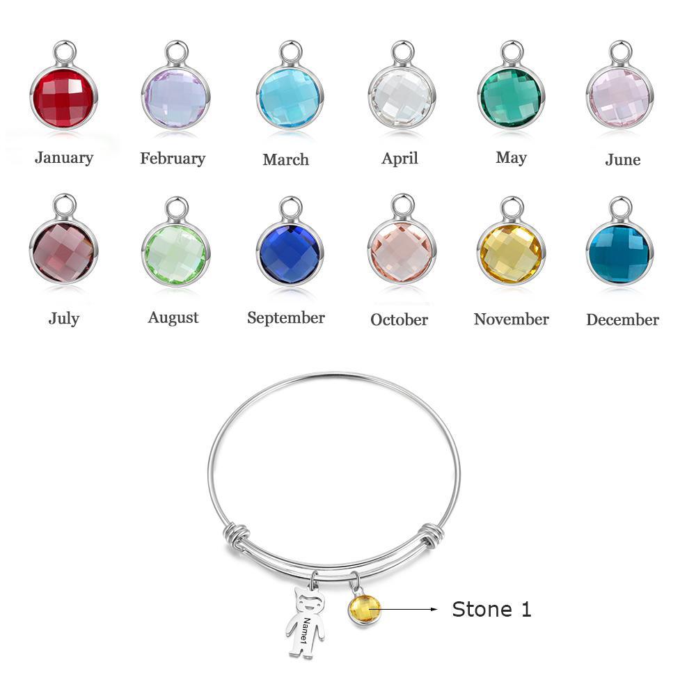 Bangle Bracelet with Kids Charms 1 Birthstone Rose Box Set-Jessemade AU