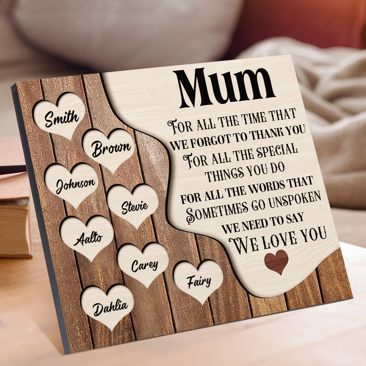 8 Names - Personalised Mum Wooden Plaque Custom Names Home Decoration Hearts Gift for Mother-Jessemade AU