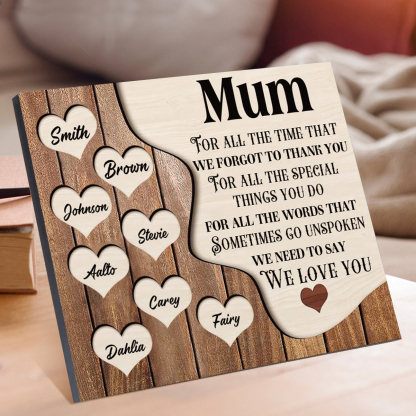 8 Names - Personalised Mum Wooden Plaque Custom Names Home Decoration Hearts Gift for Mother-Jessemade AU