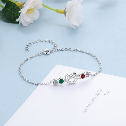 Personalised Heart Bracelet With 4 Birthstones Bracelet Gift For Women-Jessemade AU