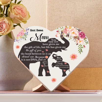 To My Best Bonus Mum Wooden Flowers Heart Keepsake Desktop Ornament "Thank You for Loving Me As Your Own"-Jessemade AU