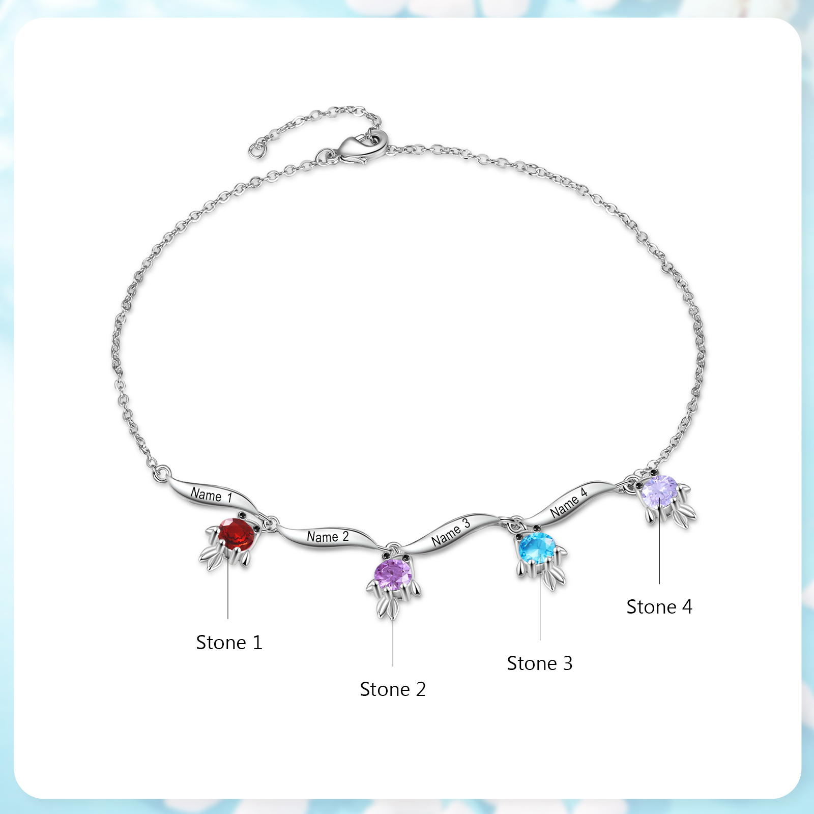 4 Names -Personalised Women's Anklet Customised Birthstones & Names Anklet Fish Anklet Birthday Gift for Her-Jessemade AU