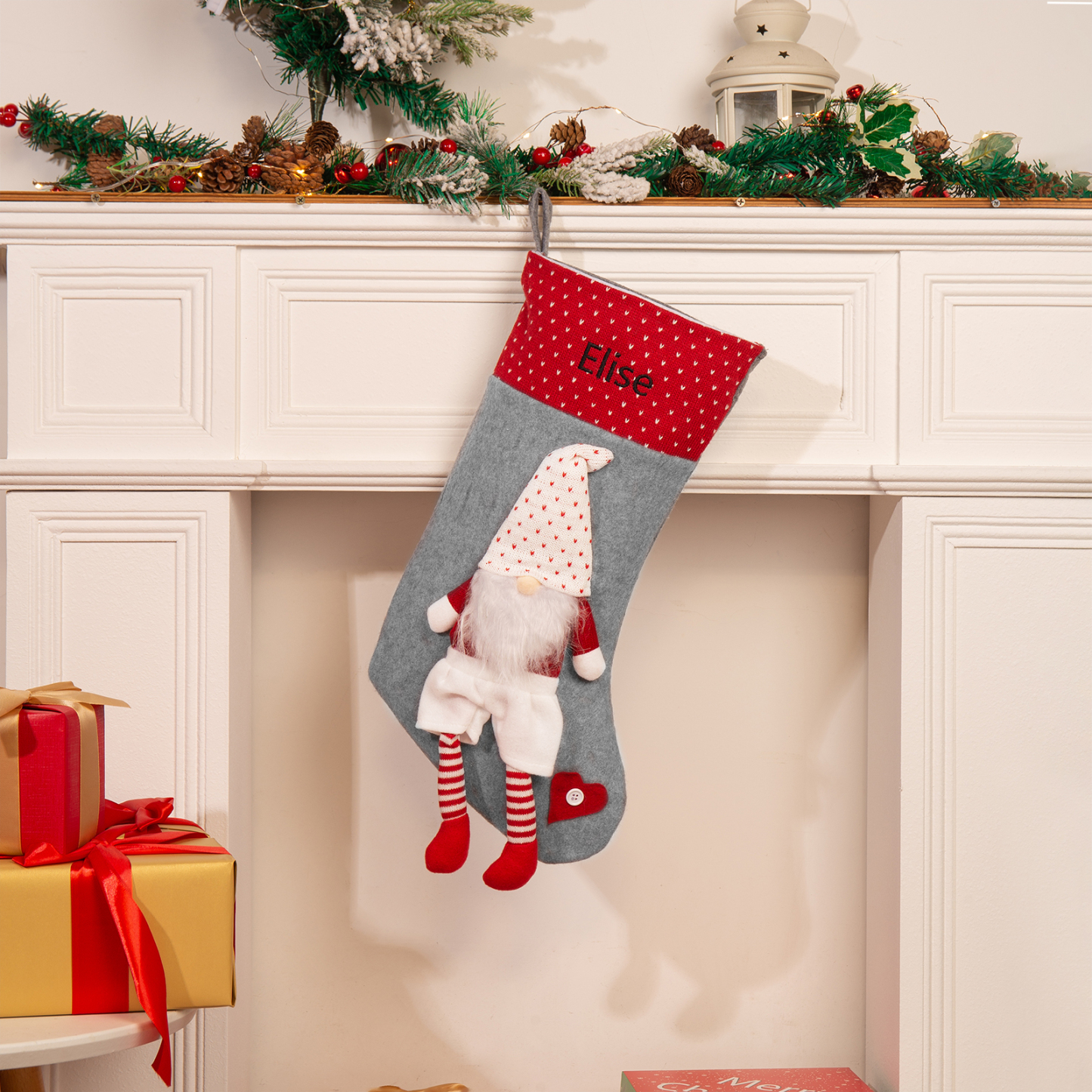 Custom 1 Name Christmas Stocking Ornament Christmas Gift Bags Santa Claus Stocking Gifts for Family Friends-Jessemade AU