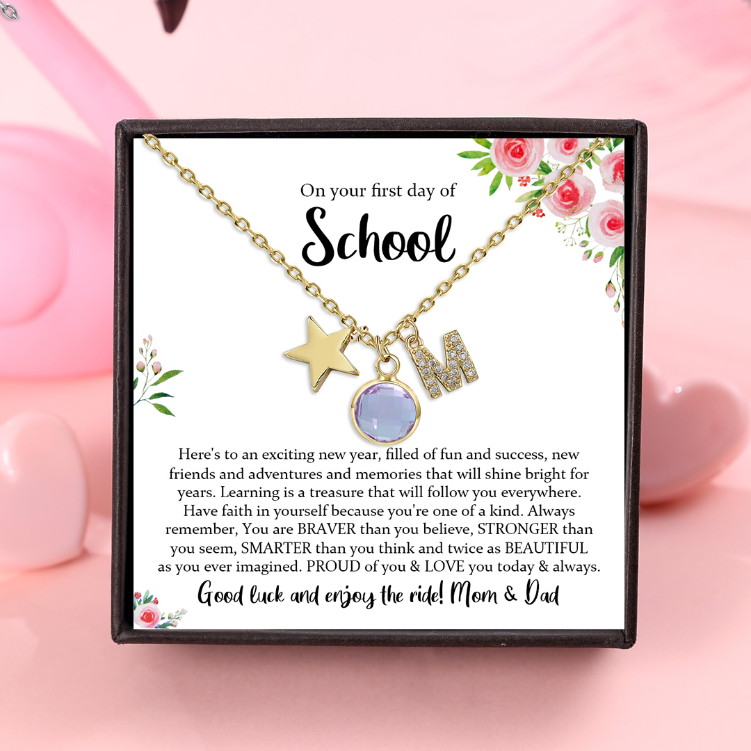 Back To School Personalised Necklace Custom Birthstone and Initial Star Pendant Necklace-Jessemade AU
