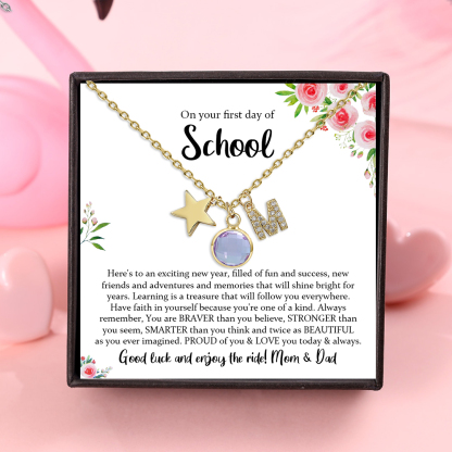 Back To School Personalised Necklace Custom Birthstone and Initial Star Pendant Necklace-Jessemade AU