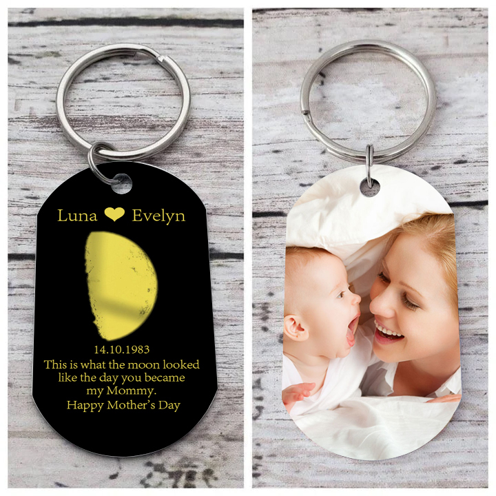 Personalised Text & Date & Photo Keychain Mother's Day Gifts - This Is What The Moon Looked Like The Day You Became My Mommy-Jessemade AU