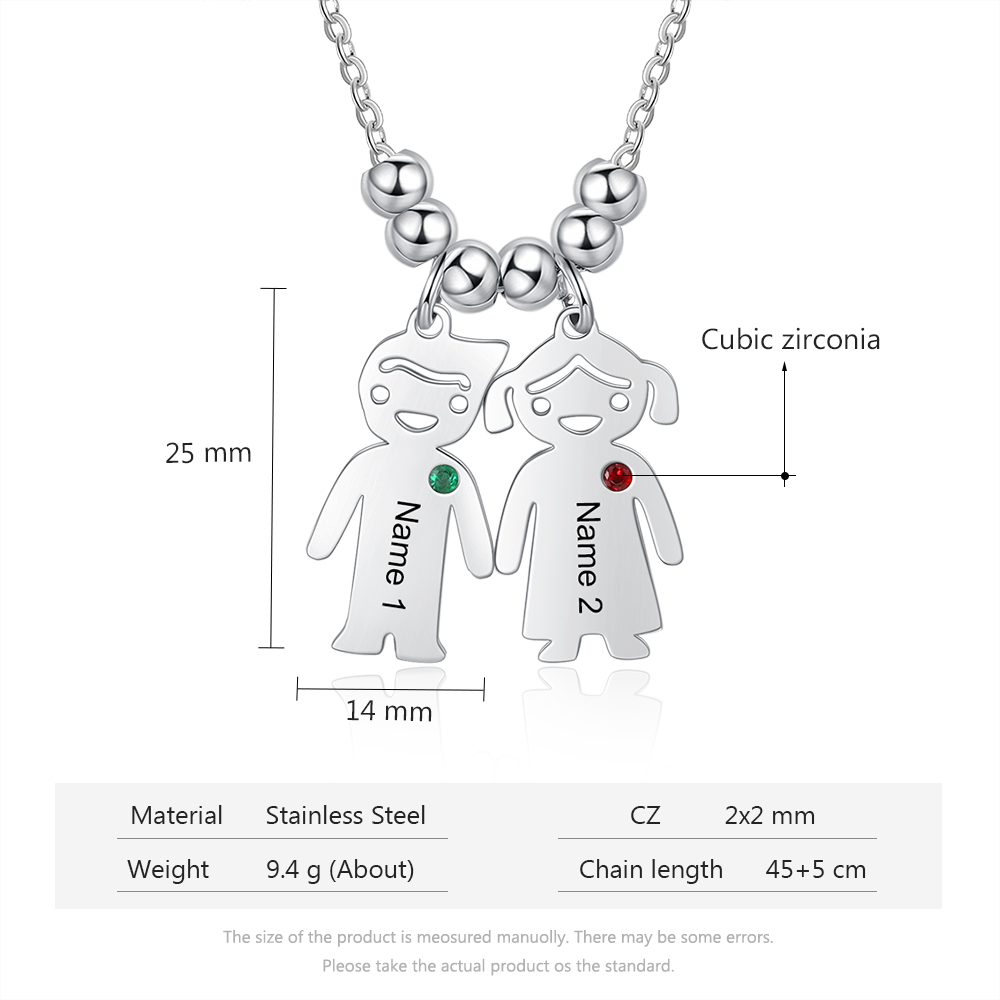 Personalised Kids Charm Necklace With 2 Birthstones Engraved Names Gift For Mother-Jessemade AU