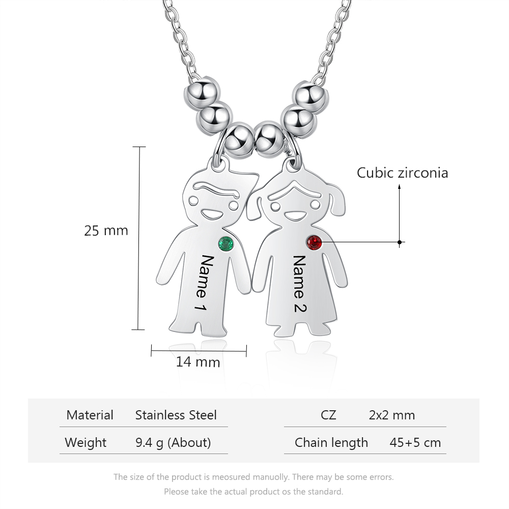 Personalised Kids Charm Necklace With 2 Birthstones Engraved Names Gift For Mother-Jessemade AU