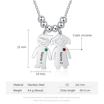 Personalised Kids Charm Necklace With 2 Birthstones Engraved Names Gift For Mother-Jessemade AU