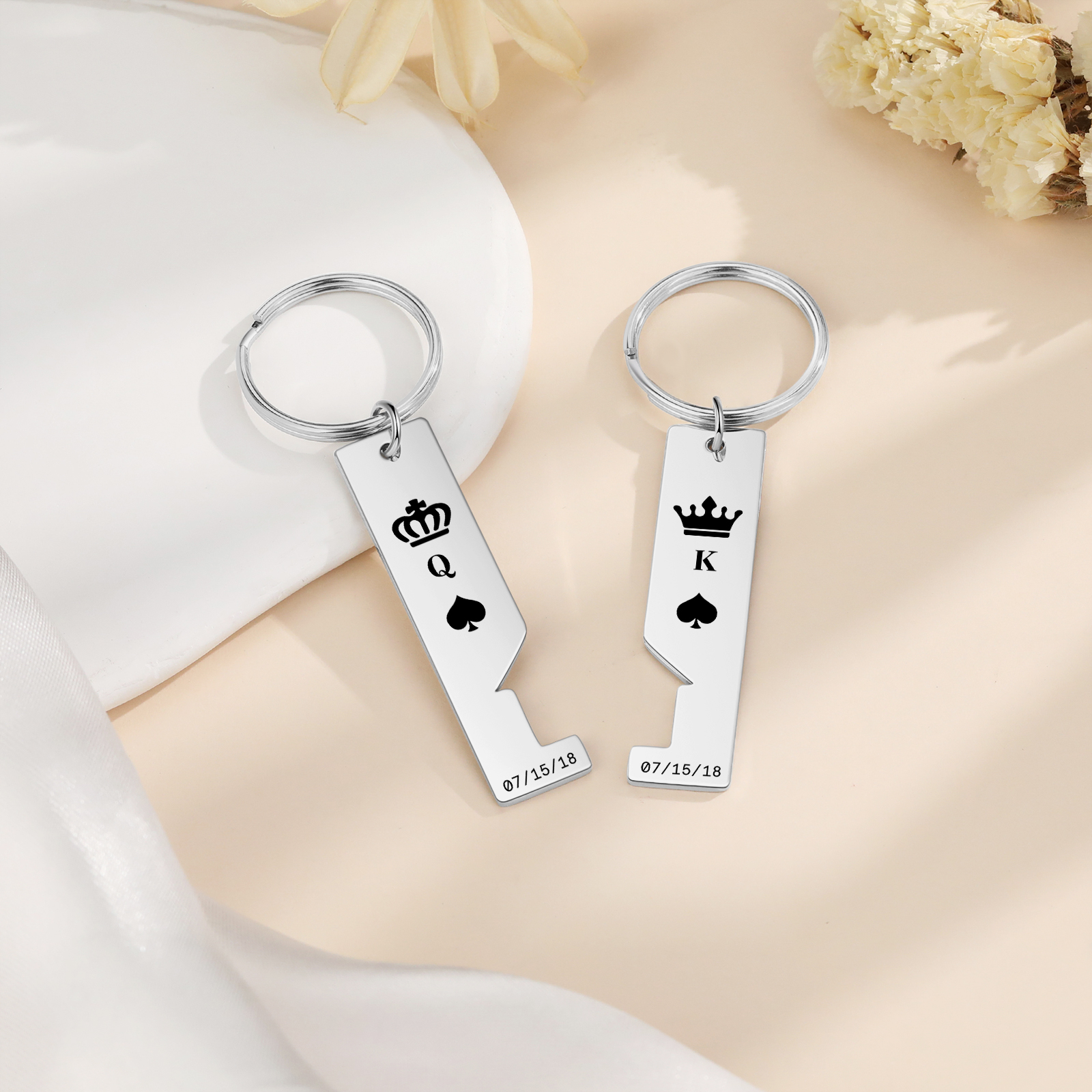 Personalised Couple Keychain Custom 2 Letters & 2 Dates Crown Keyring Valentine's Day Gift for Husband/Wife-Jessemade AU