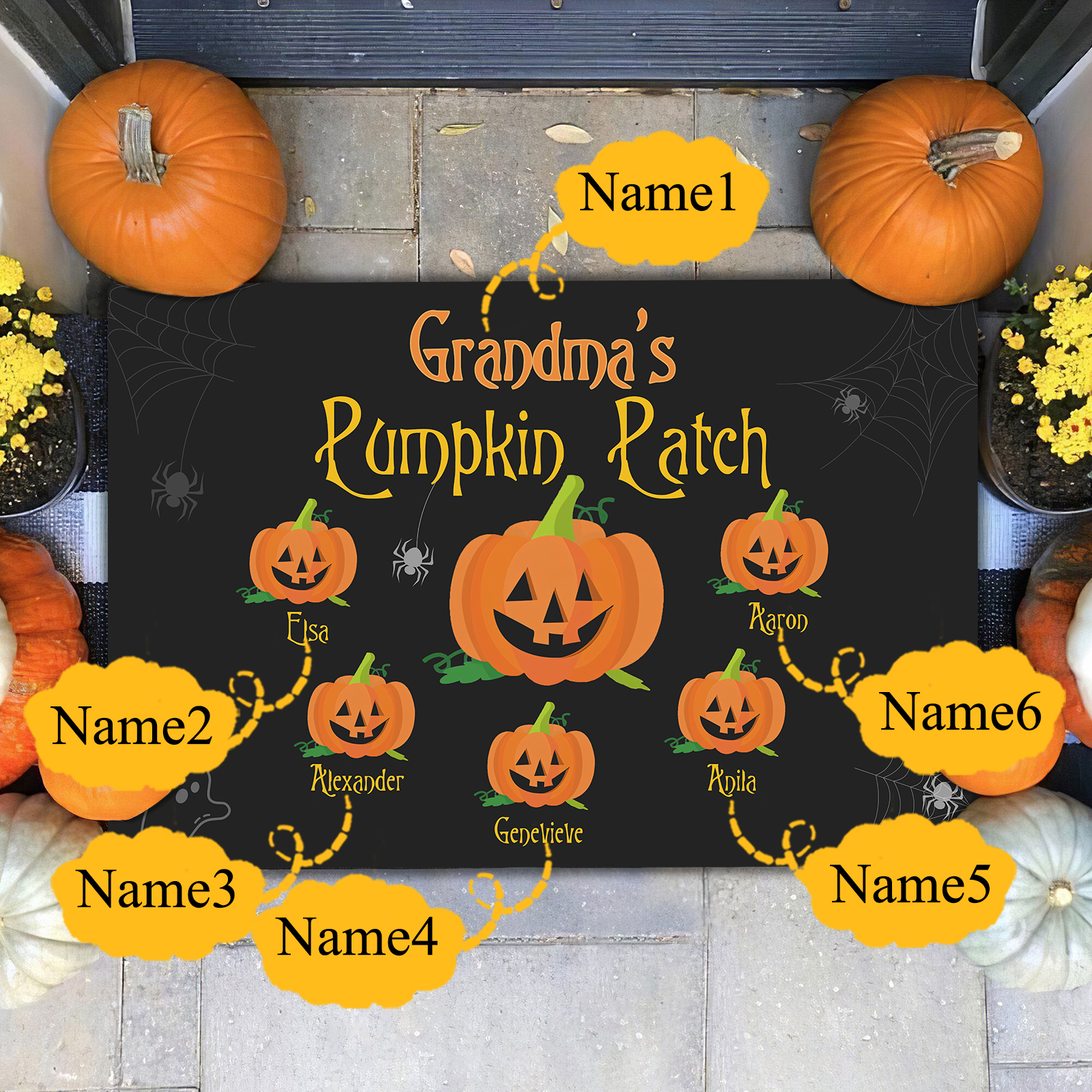 Personalised Halloween Doormat Custom 6 Names Pumpkin Doormat Home Decor - Grandma's Pumpkin Patch-Jessemade AU