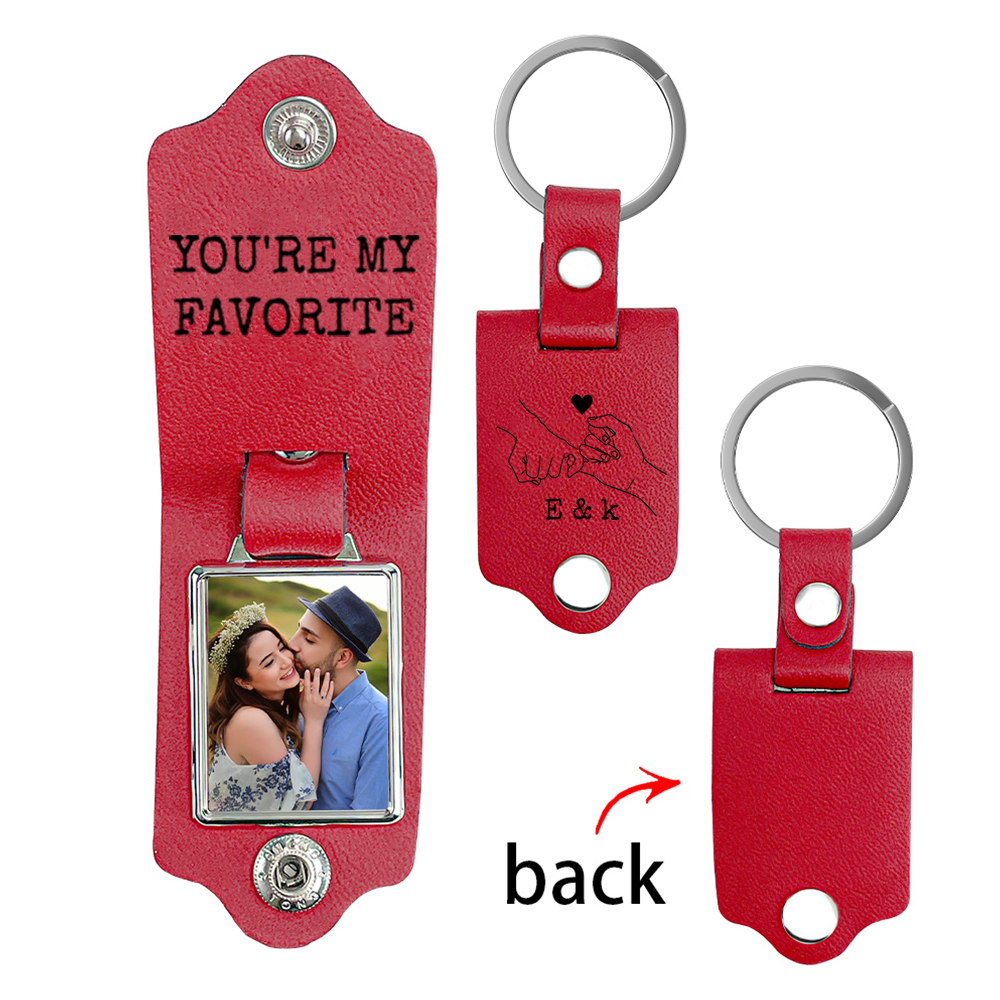 Pinky Swear Personalised Photo Keychain Customised Text & 2 Letters Leather Keyring Valentine's Day Gifts for Couples-Jessemade AU