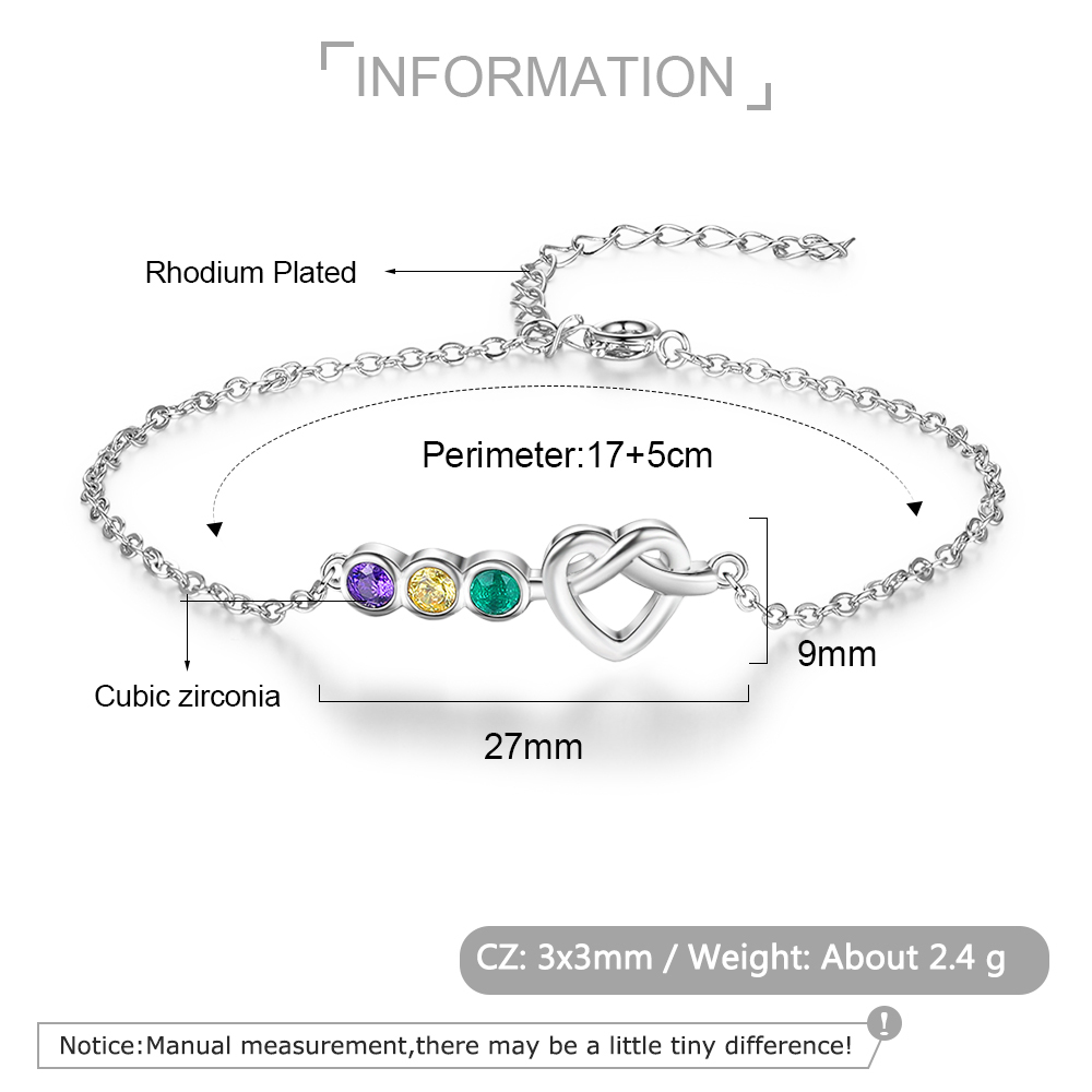 Personalised Heart Bracelet With 3 Birthstones Bracelet Gift For Women-Jessemade AU