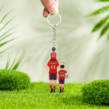 Personalised 2–4 Names Football Family Keychain Custom Soccer Keychain Gift for Dad Grandpa