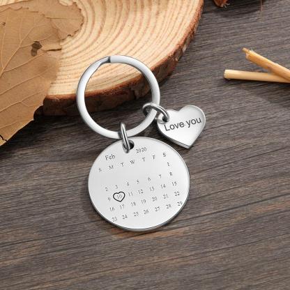 Photo Keychain Personalised with Calendar and Engraved Heart Charm Gifts For Her-Jessemade AU