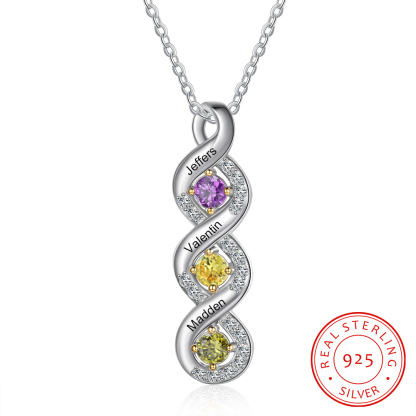Personalised DNA Necklace With 3 Birthstones Engraved Names Gift For Women-Jessemade AU