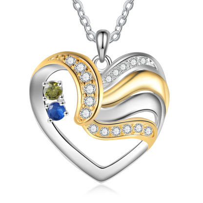 2 Names - Personalised Heart Necklace Custom Birthstones & Names Family Necklace Mother's Day Gifts-Jessemade AU