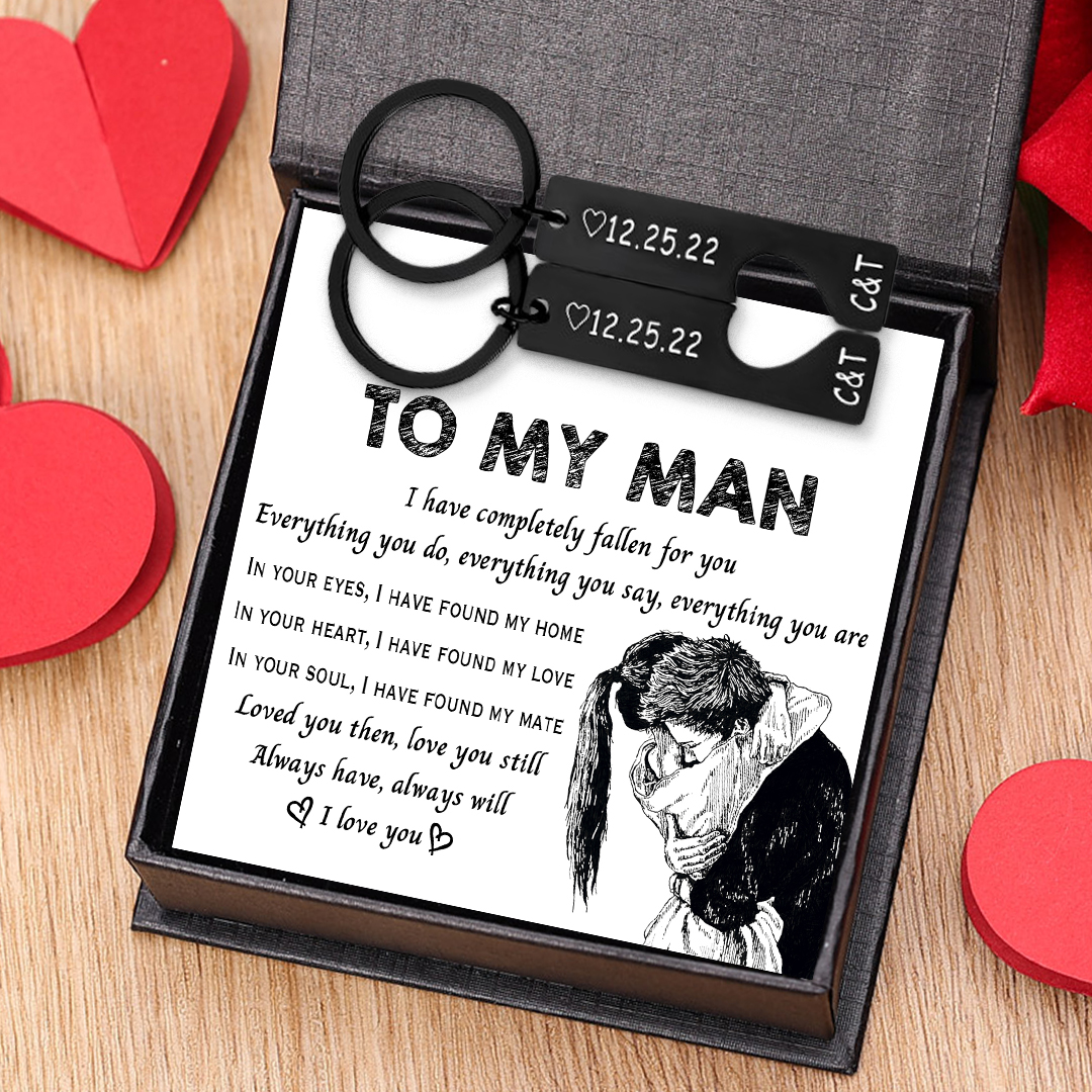 To My Man/My Love Heart Keychain Set Personalised Date Initial Keyring Matching Couple Gifts-Jessemade AU