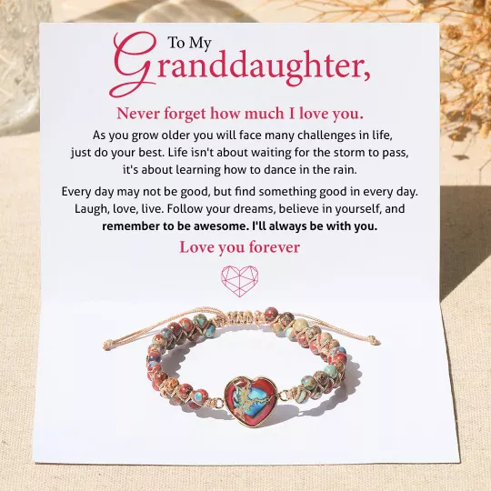 To My Granddaughter Love You Forever Jasper Heart Bracelet-Jessemade AU