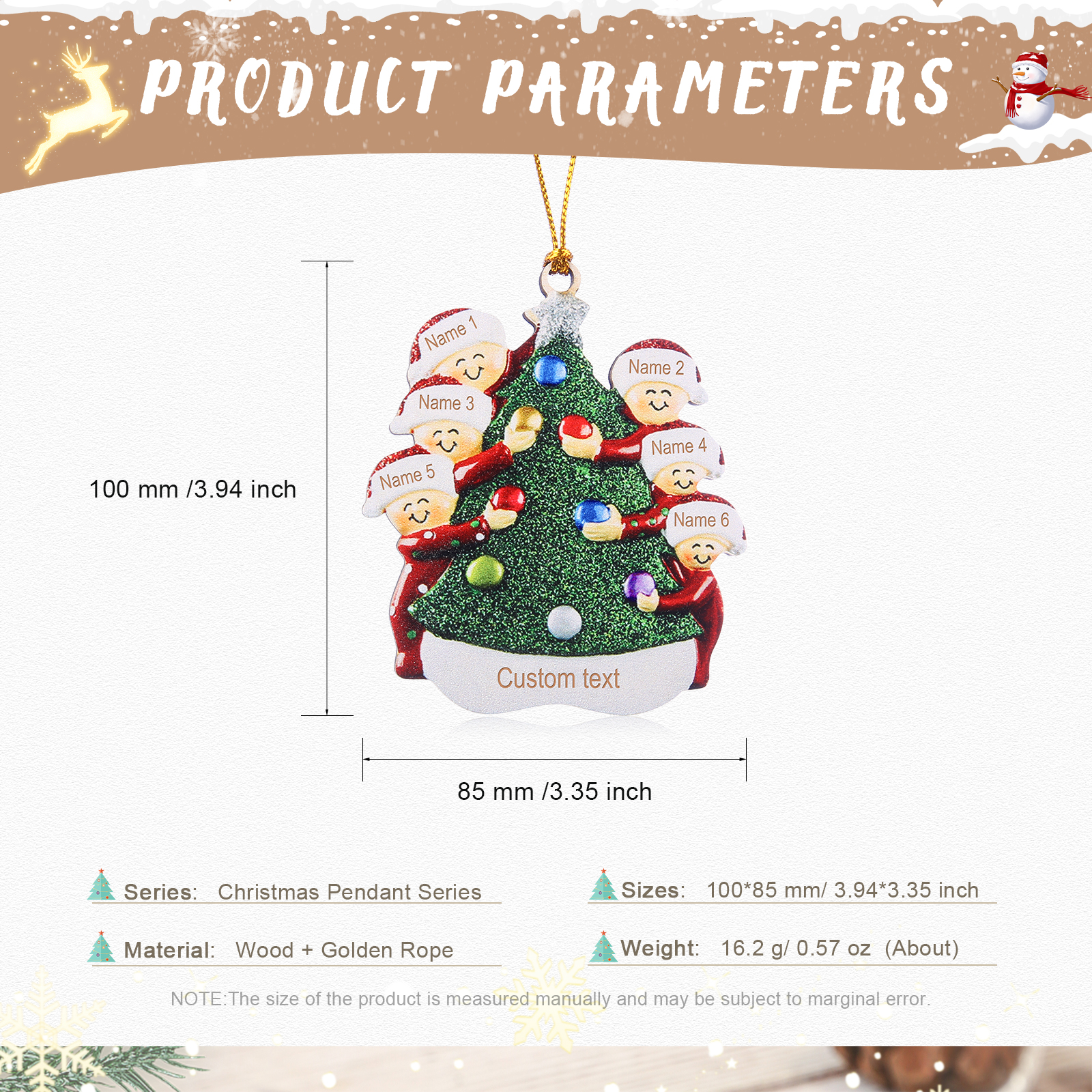 6 Names - Personalised Wooden Christmas Ornaments Custom Text & Name Xmas Pendant Gifts for Family-Jessemade AU