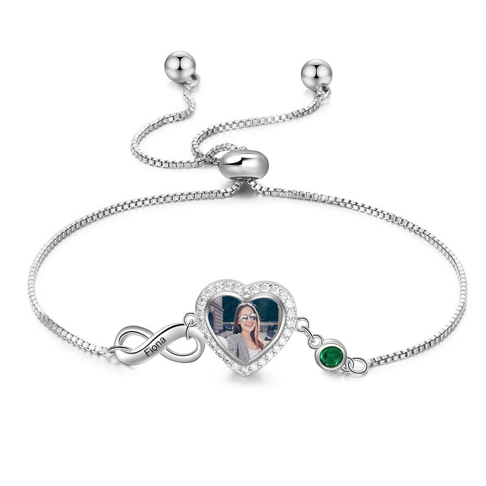Personalised Heart Photo Bracelet With Birthstones Custom Photo Bracelet Gifts For Her-Jessemade AU