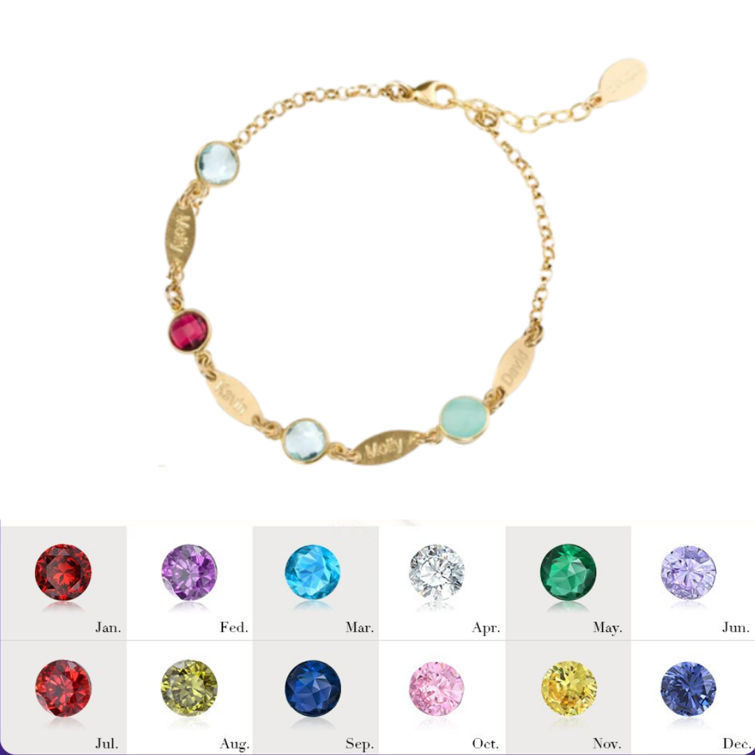 Personalised Bracelet With 4 Birthstones Engraved Names Bracelet Gift For Women-Jessemade AU