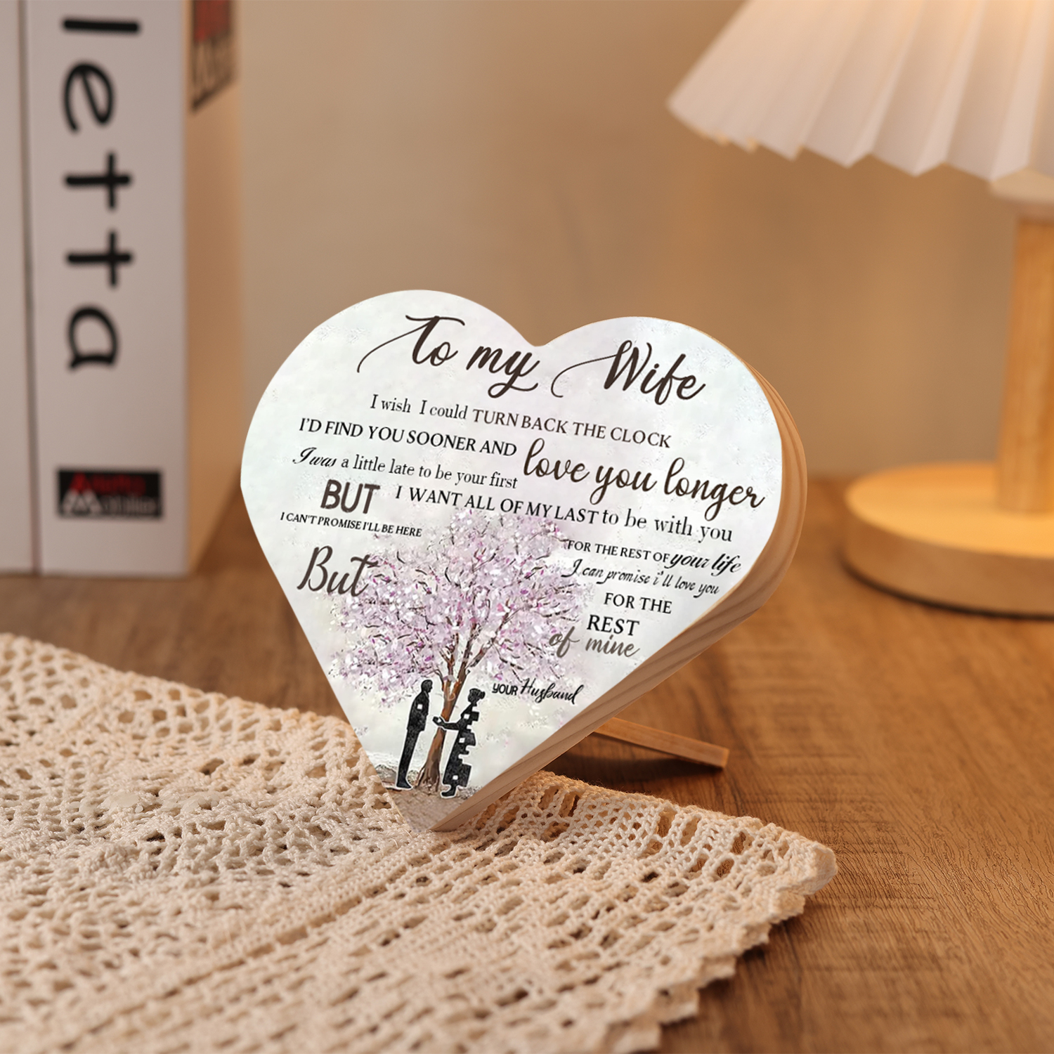 To My Wife Wooden Heart Keepsake Desktop Ornament "I'll Love You For The Rest of Mine"-Jessemade AU