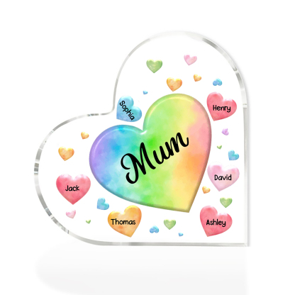 6 Names - Personalised Acrylic Heart Keepsake Custom Text Colourful Hearts Ornament Gift for Mother/Grandma-Jessemade AU