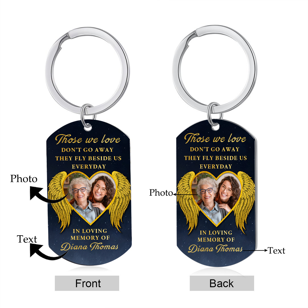 Personalised Photo & Text Keychain Memorial Gift "Those We Love, Don't Go Away, They Fly Beside Us Everyday"-Jessemade AU
