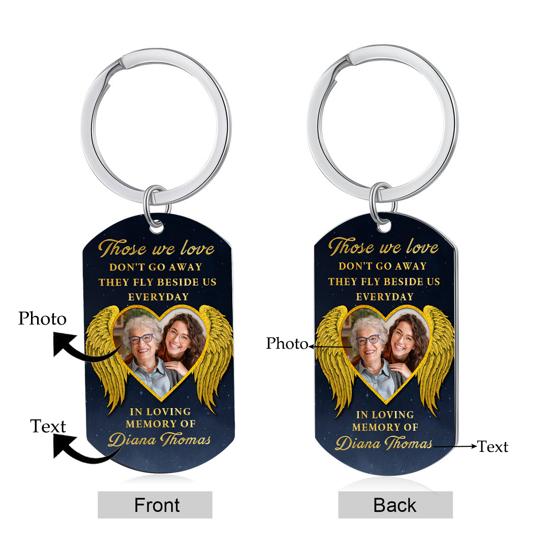 Personalised Photo & Text Keychain Memorial Gift "Those We Love, Don't Go Away, They Fly Beside Us Everyday"-Jessemade AU