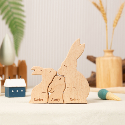 Personalised Wooden Animal Puzzle Custom 3 Names Puzzle Whale Bear Rabbit Hug Ornament Gifts for Family-Jessemade AU