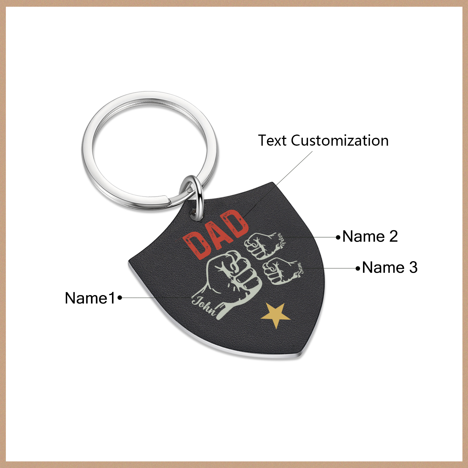 Personalised 3 Names & 1 Text Fist Bump Keychain Engraved Kids Names Keychain Gifts for Dad/Grandpa-Jessemade AU