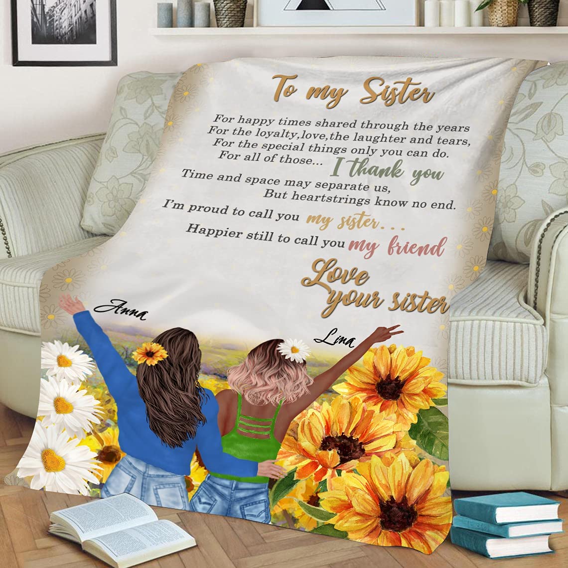 To My Sisters, For Happy Times Shared Through The Years, Personalised Names Flannel Blanket-Jessemade AU