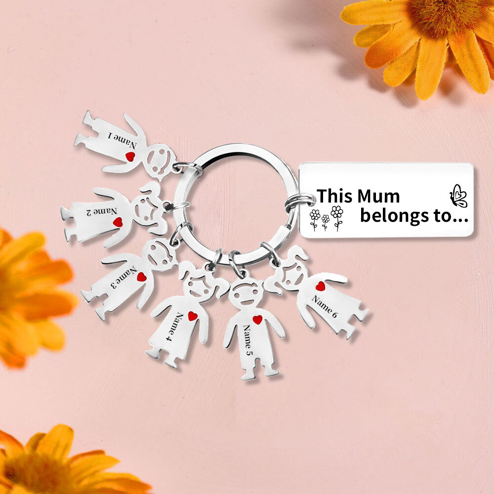 6 Names - Personalised Keychain with Kid Charms Engraved Names Keyring Mother's Day Gift for Mum/Nan-Jessemade AU