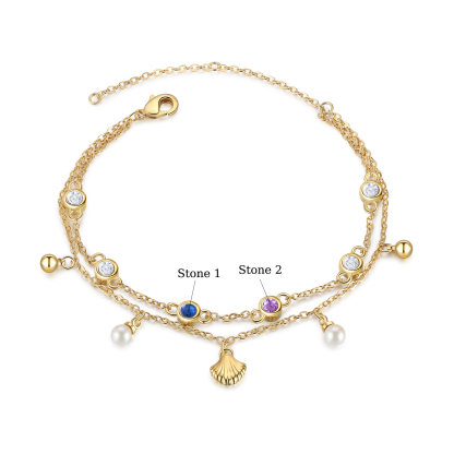 Personalised Women's Bracelet Custom 2 Birthstones Bracelet Gold Adjustable Bracelet Birthday Gift for Her-Jessemade AU