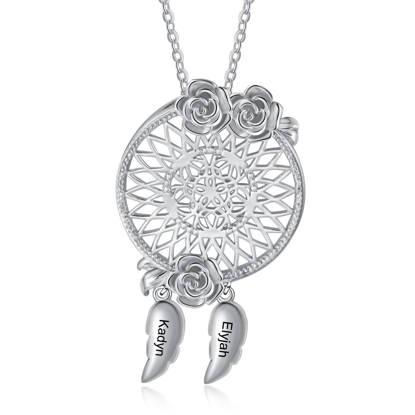 Personalised Dream Catcher Necklace Custom 2 Names 3D Flowers Necklace Gifts For Her-Jessemade AU