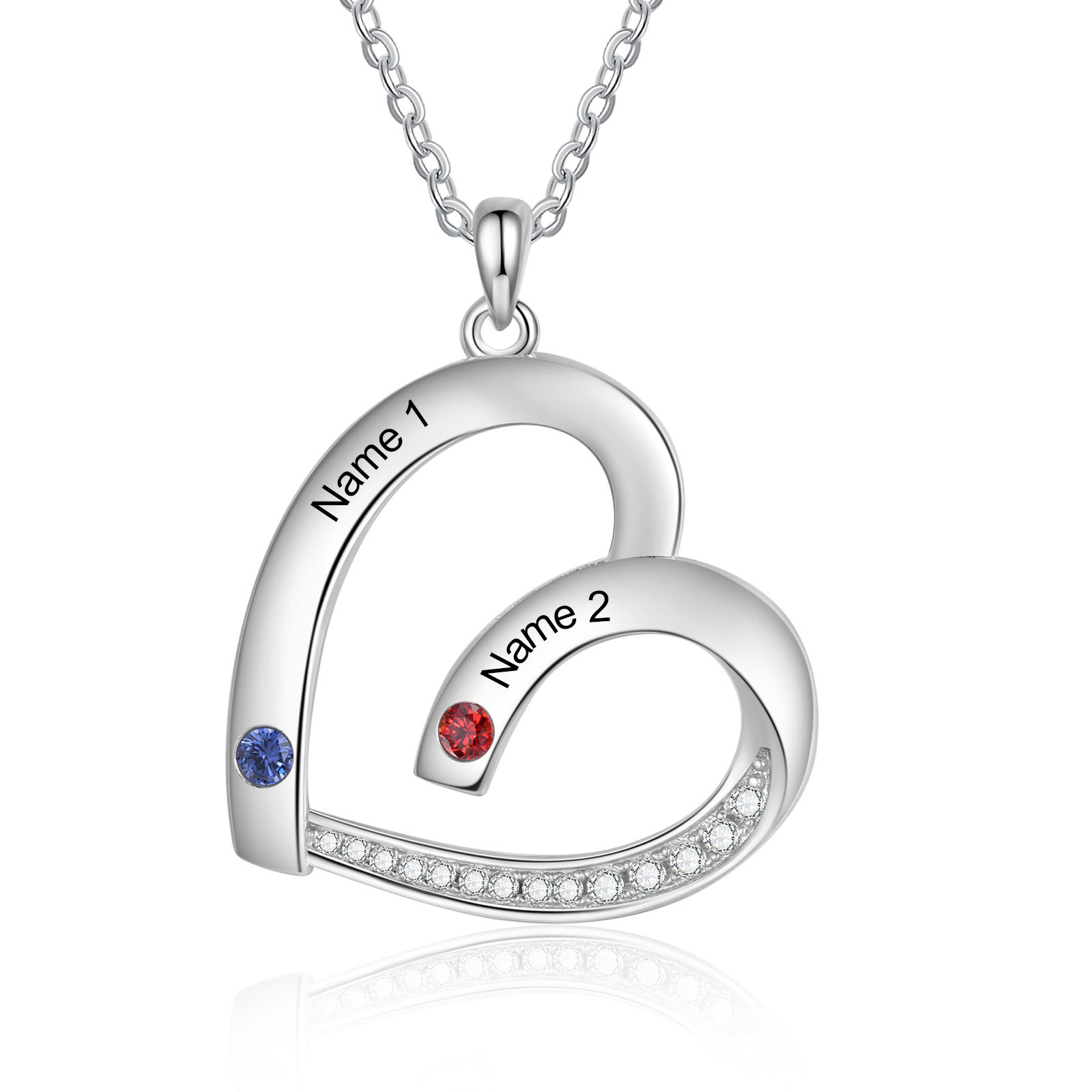 Personalised Heart Pendant Necklace Custom 2 Birthstones & 2 Names Necklace Gifts for Her-Jessemade AU