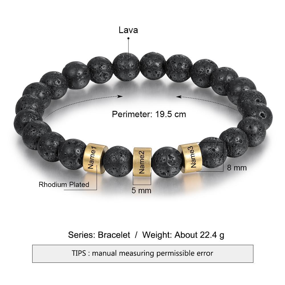 Black Lava Rock Beaded Bracelet Men Bracelet Custom 3 Names Gift for Dad-Jessemade AU