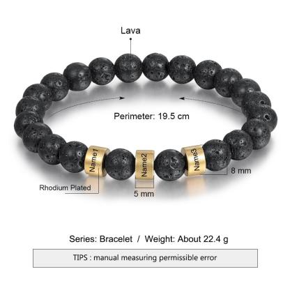 Black Lava Rock Beaded Bracelet Men Bracelet Custom 3 Names Gift for Dad-Jessemade AU