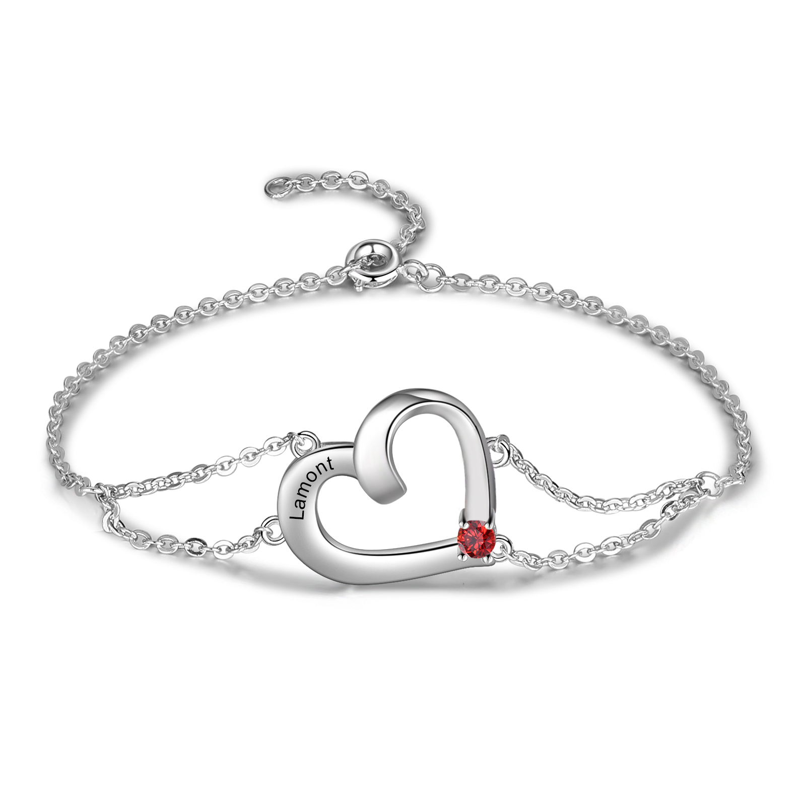 Personalised Heart Bracelet With 1 Birthstone Engraved Names Gift For Women-Jessemade AU