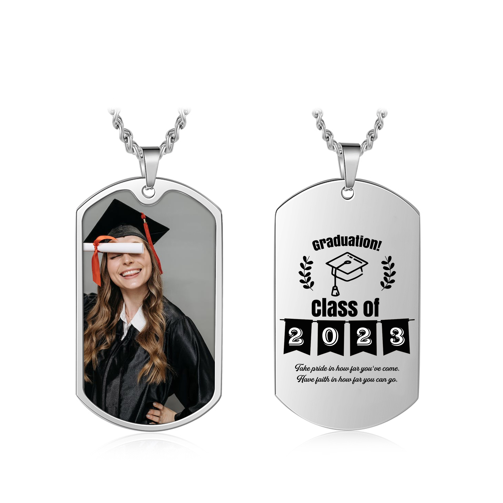 Class of 2024 Personalised Photo Necklace Custom Dog Tag Necklace Graduation Gifts