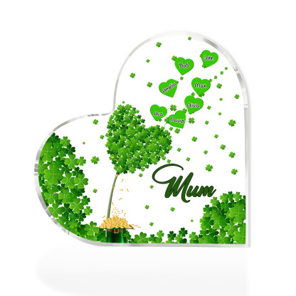 7 Names - Personalised Acrylic Heart Keepsake Custom Text Four-Leaf Clover Ornament Gift for Mother/Grandma-Jessemade AU
