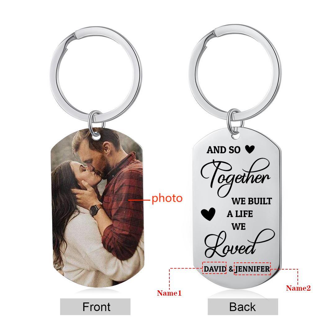 Couple Photo Keychain Customised 2 Names Keyring Valentine's Day Gifts - And So Together We Build A Life We Loved-Jessemade AU