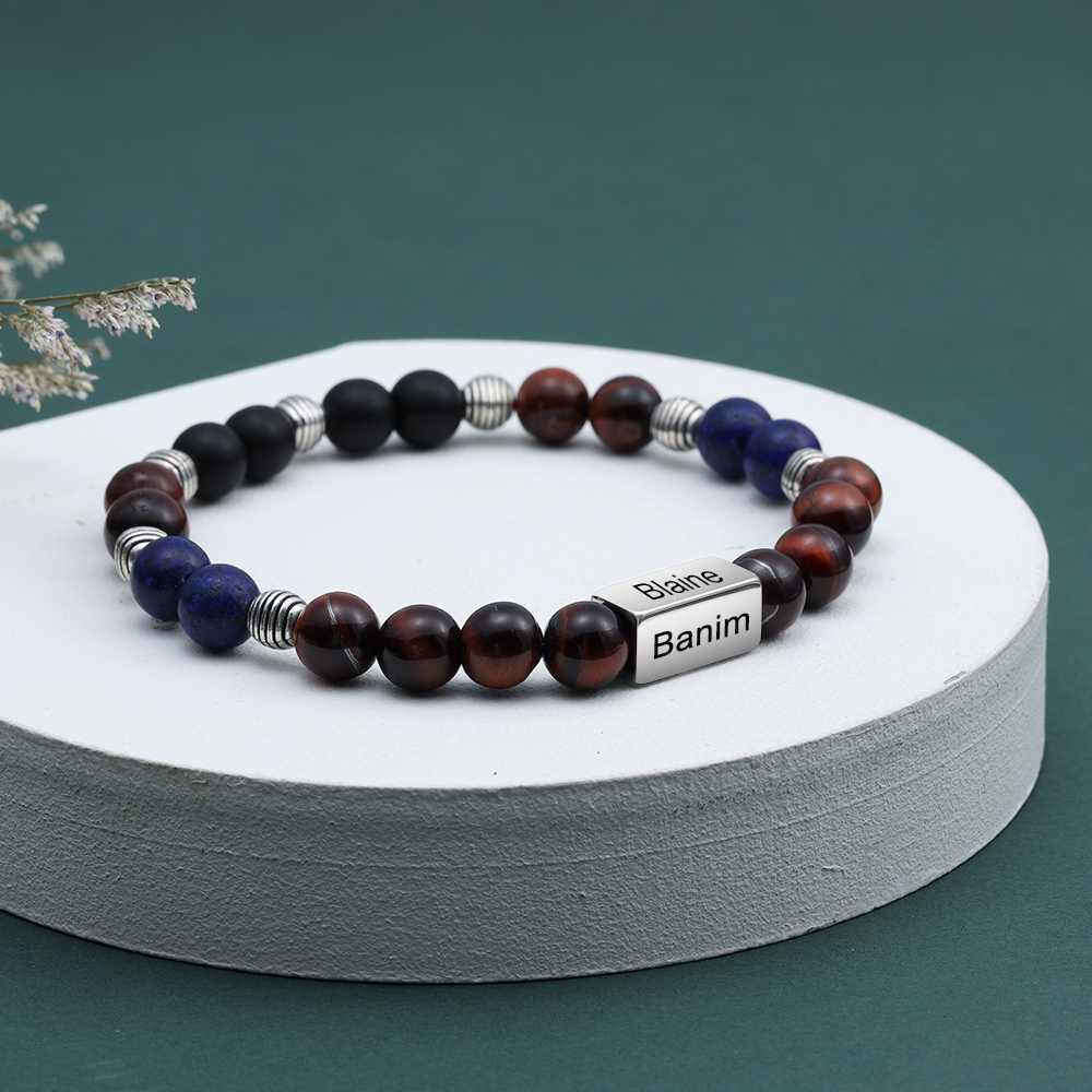 Personalised Round Beads Bracelet Custom Names Men's Bracelet Gifts For Him-Jessemade AU